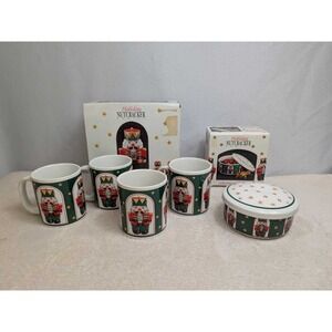 Holiday Nutcracker Ceramic Mugs and Candy Box Set NWT